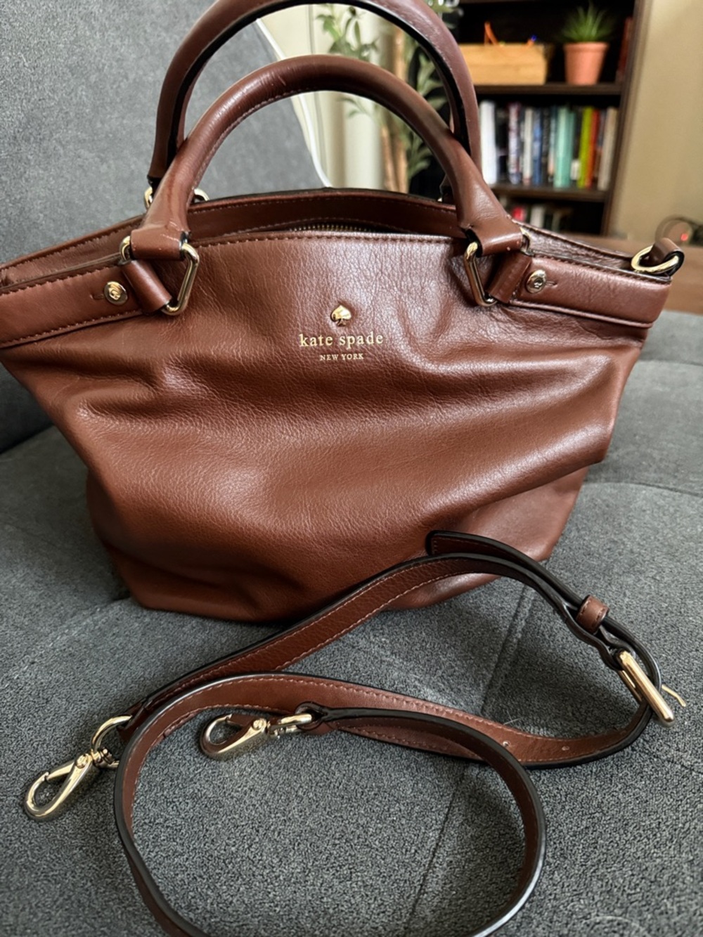 kate spade Brown Leather Satchel with Detachable Strap